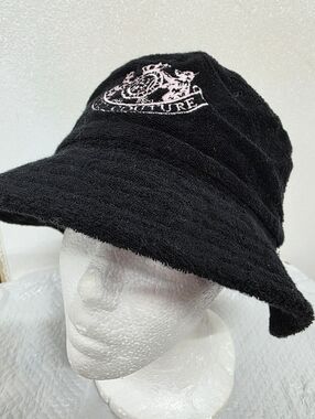 Juicy Couture Bucket Hat Black Pink Embroidered  Crown Womens One Size